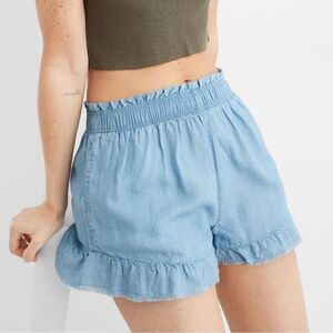 Aerie chambray high waisted ruffle shorts
